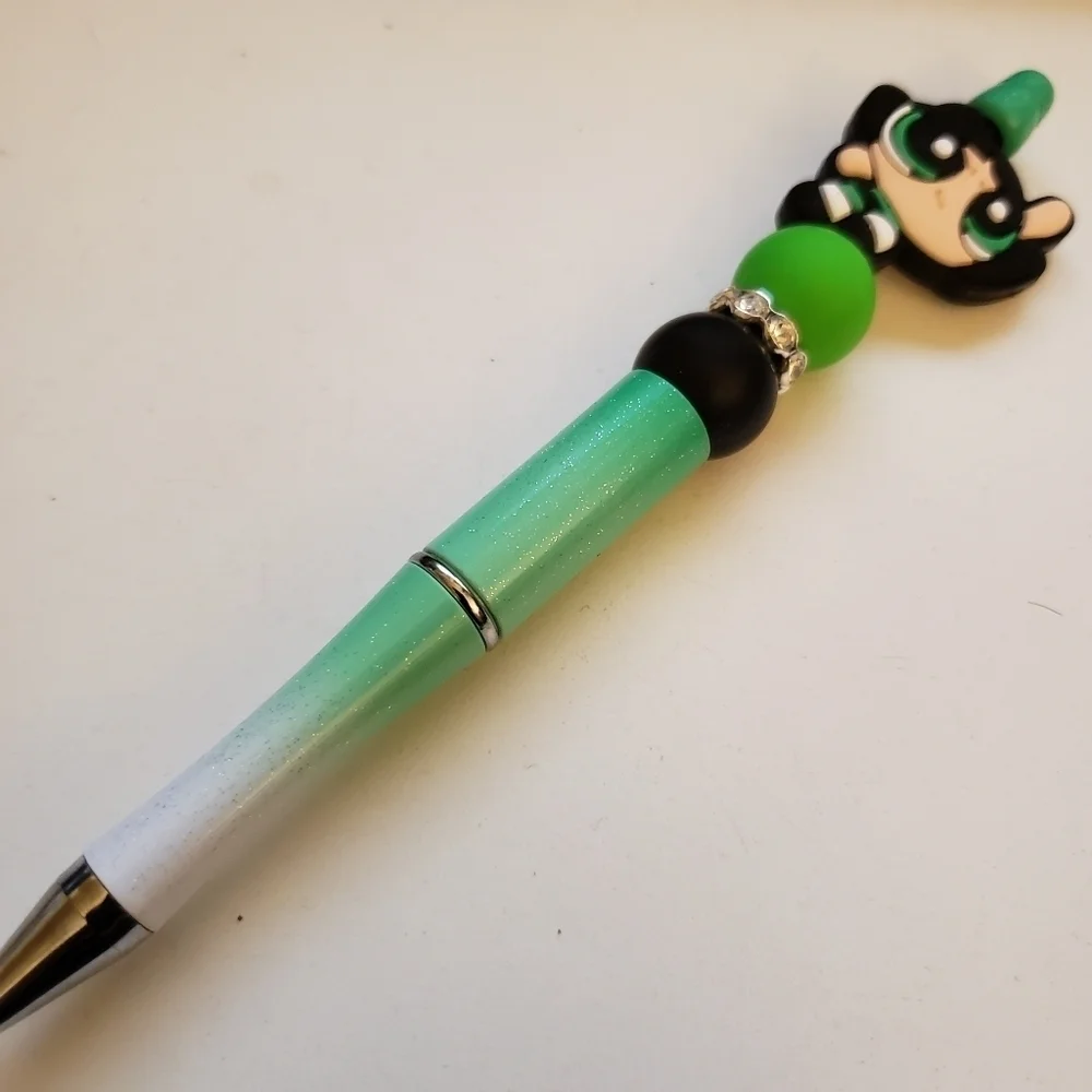Handmade Glitter Gradient Powerpuff Girls Buttercup Silicone Focal Bead Pen